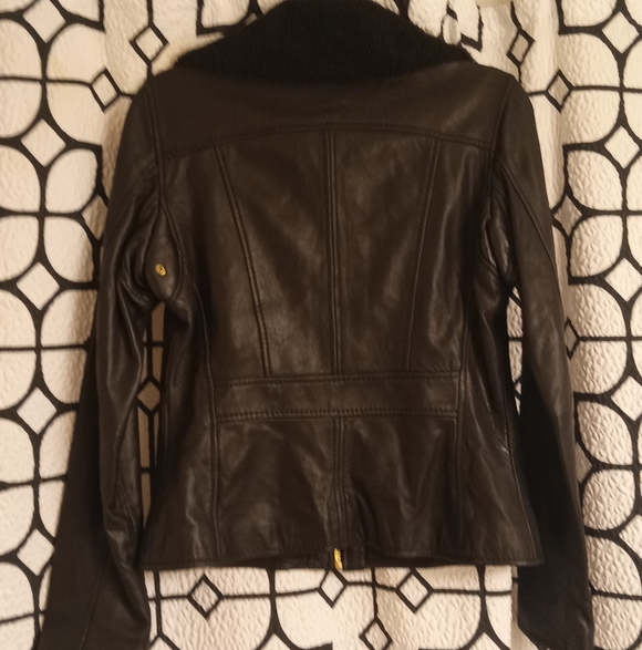 Michael Kors Black Leather Jacket with Gold Zippers - Picture 4 of 6